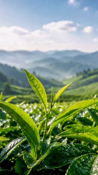 清新翠绿茶山晨景