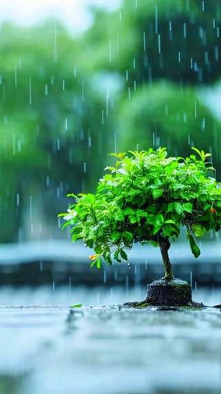 治愈雨中小树4K