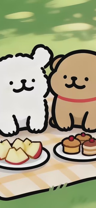 可爱野餐线条小狗