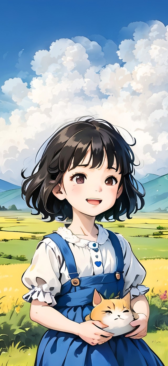 4k田野女孩和猫