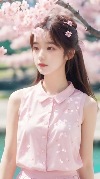樱花树下的美女