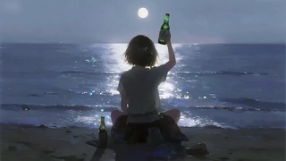 与海干杯的少女