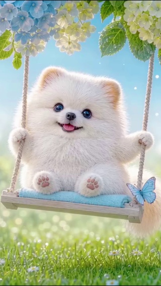 荡秋千的可爱小狗
