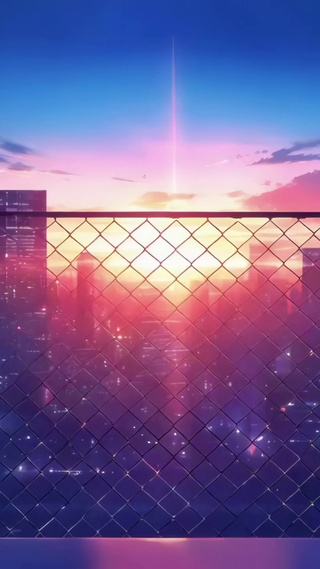 围栏外的城市黄昏