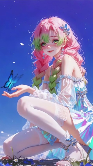 蓝天下花田炫彩少女甘露寺蜜璃