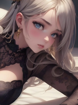 单肘斜靠着美女