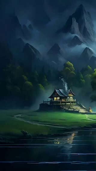 护眼山云雾树木河流