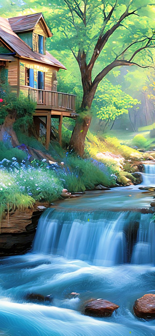 唯美森林小屋（水流声）