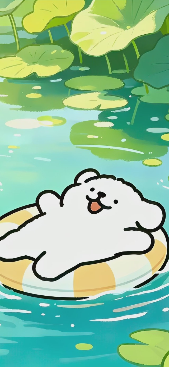 可爱荷塘戏水线条小狗