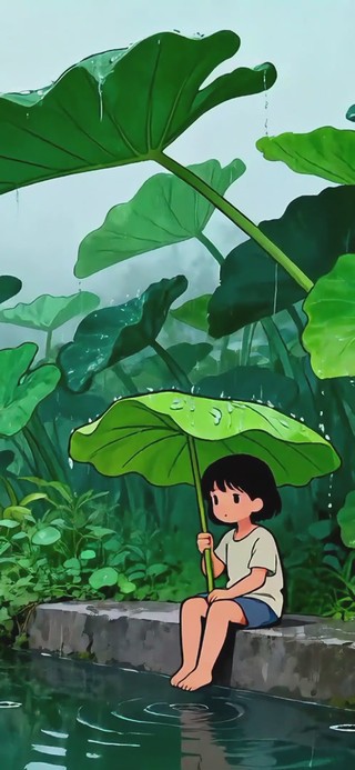 下雨绿色小河