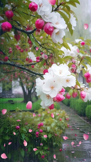 烟雨海棠花