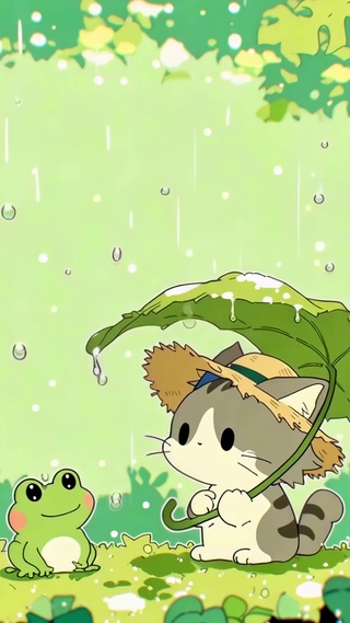 雨林中的小猫与青蛙朋友