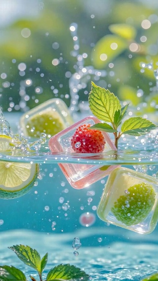 清新夏日水果冰块
