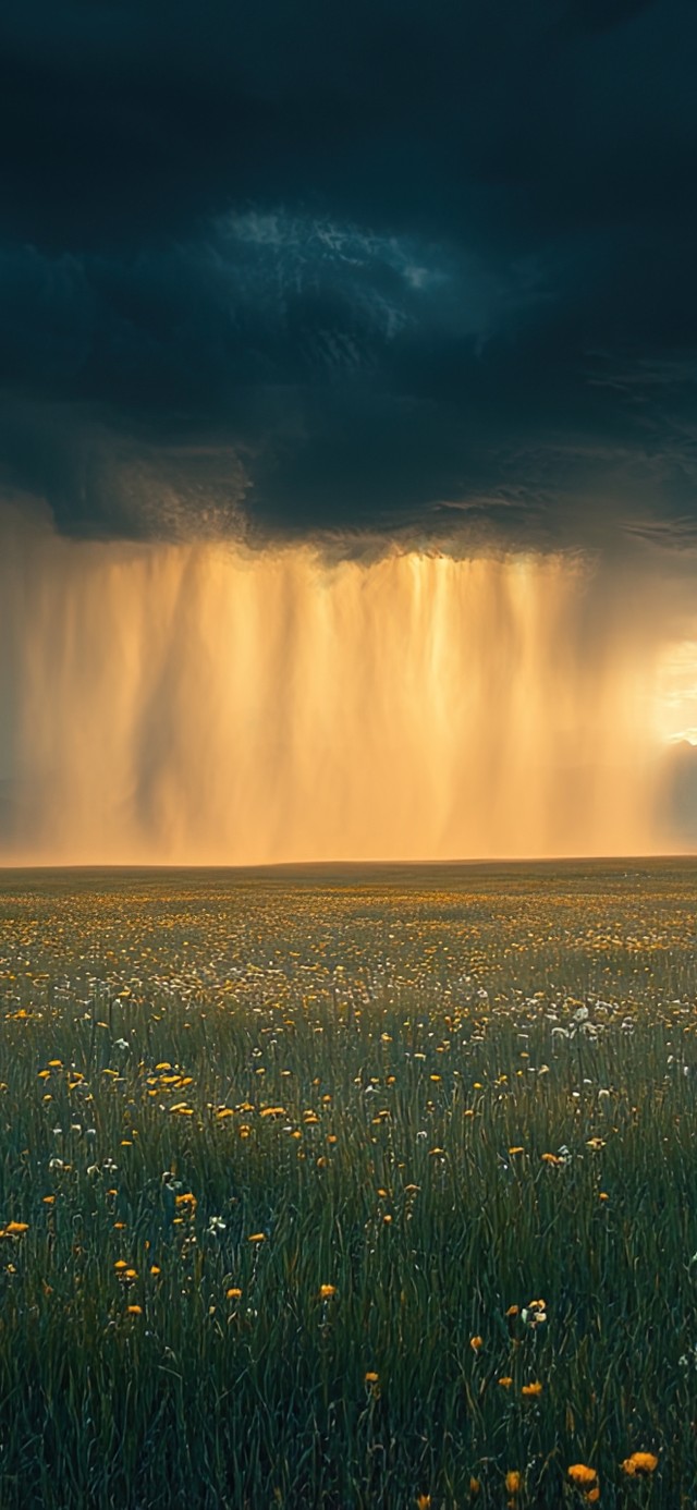雷雨天鲜花草原