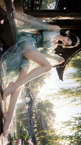 湖畔亭边古风清雅美女