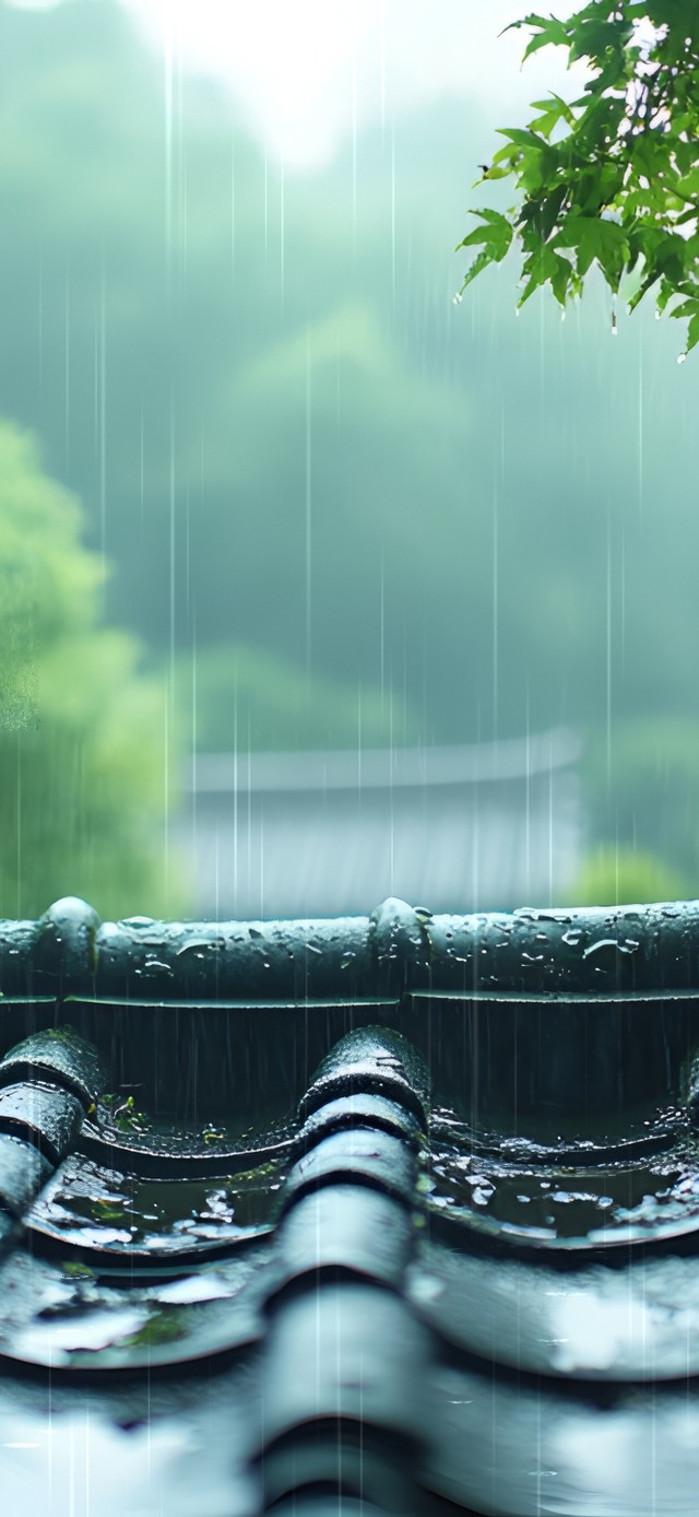 屋檐下的雨意境图片