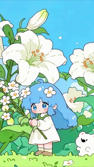 小熊相伴的晴天花海