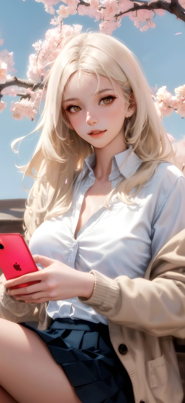 樱花树下的可爱女孩