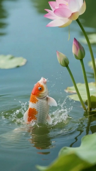 锦鲤戏荷