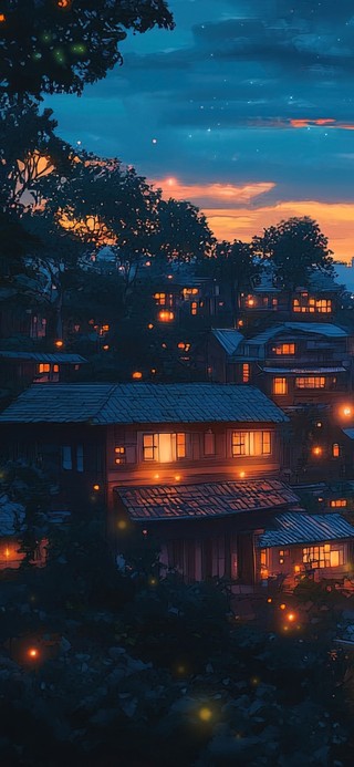 蓝调晚霞古镇建筑