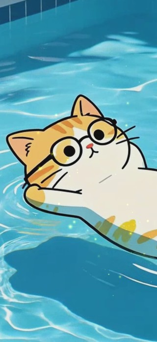 夏日泳池小猫