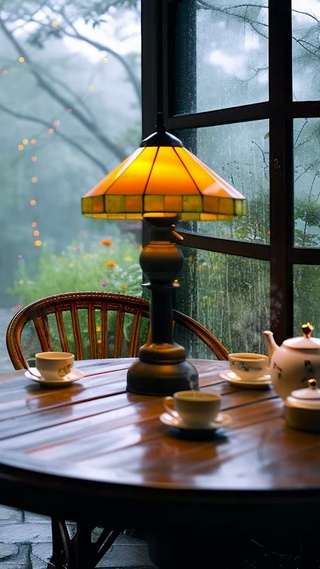 放松雨天木屋品茶