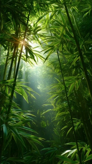 晨曦竹林，阳光穿透绿意的宁静之美