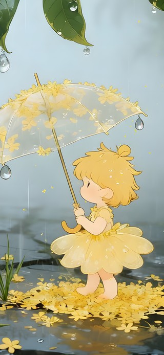雨天桂花小女孩