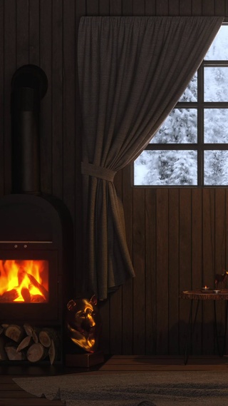 舒适的冬季卧室壁炉