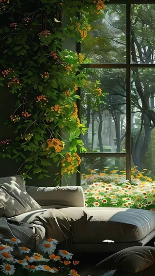 窗外护眼绿景树木