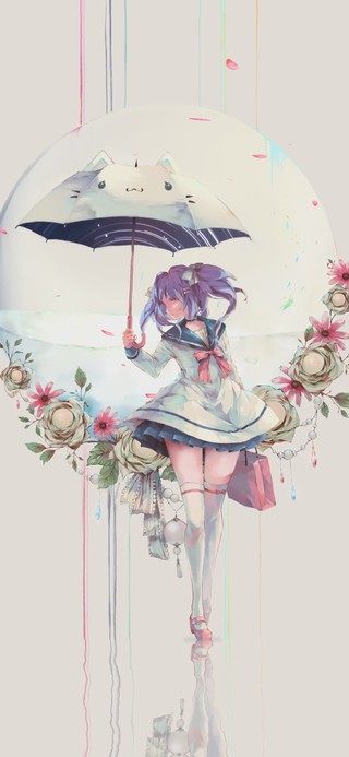 4K 花雨中的少女