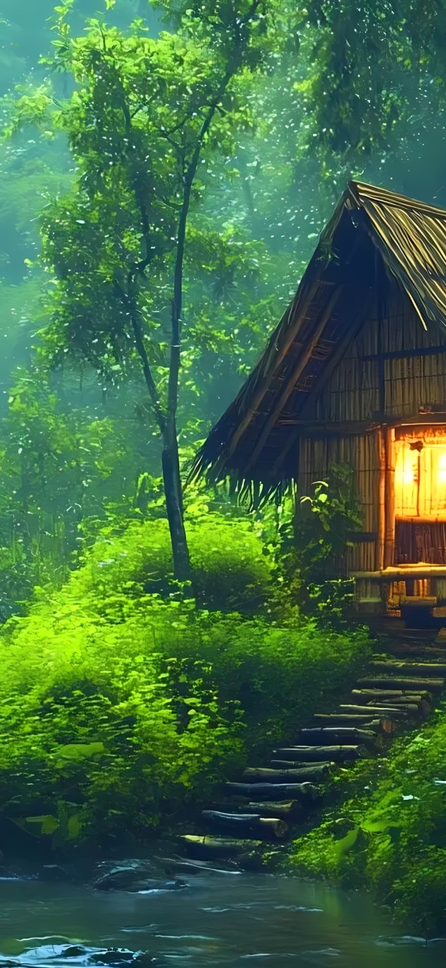 森林河流小屋