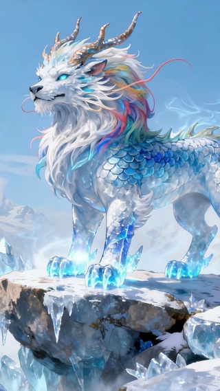 冰天雪地中水晶麒麟神兽见者好运