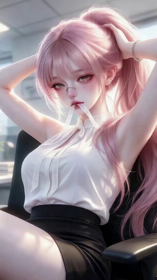 办公室粉发二次元美少女