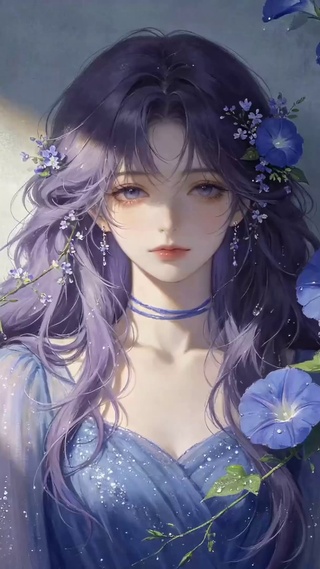 蓝牵牛紫发清新美少女