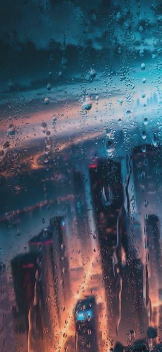 4K赛博朋克城市夜景雨滴屏