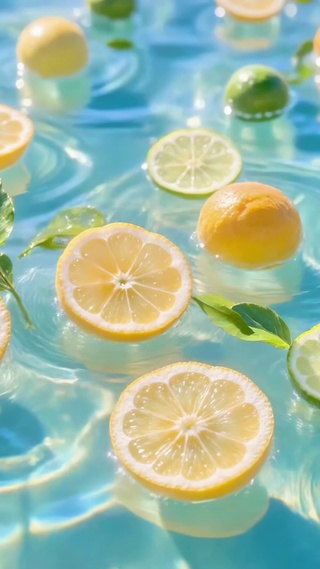 清凉泳池里的柠檬片