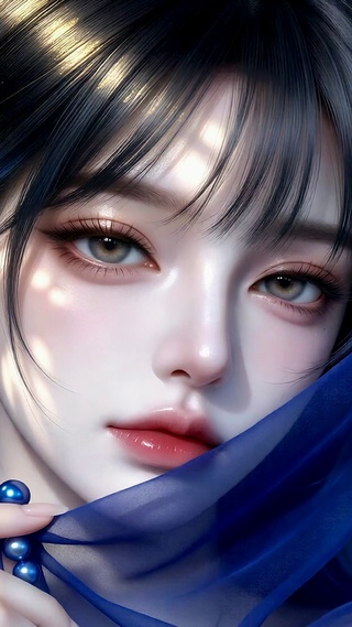 蓝纱蓝发氛围感美女