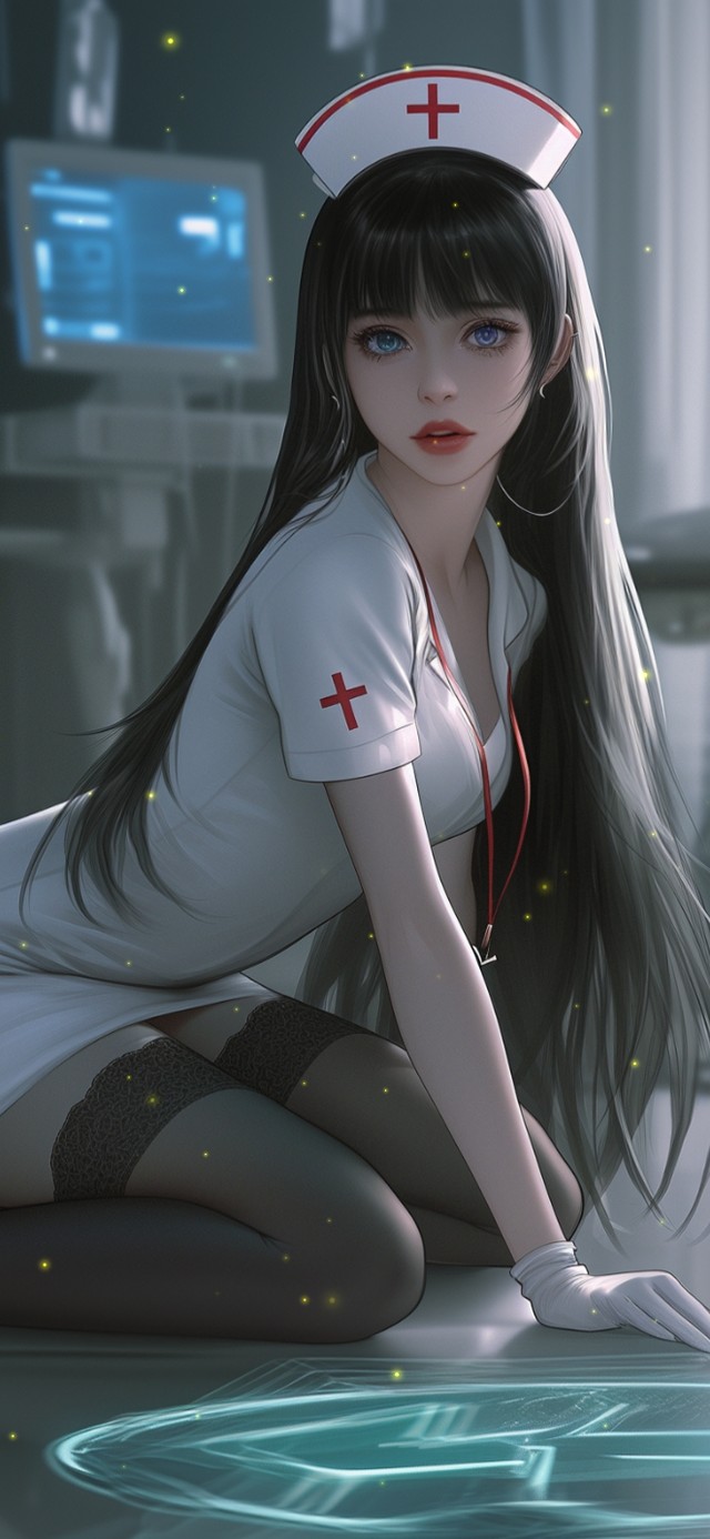 美女护士一袭青衣，宛若山间清泉