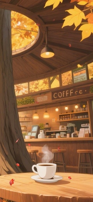 秋日树下咖啡店