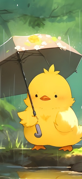 伞下可爱小黄鸭