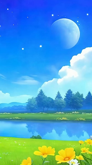 夜景树木河流