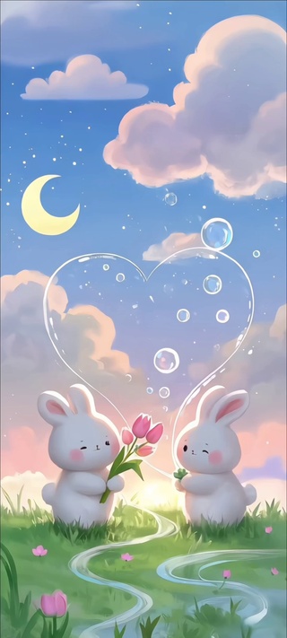 月照小径，兔伴花香