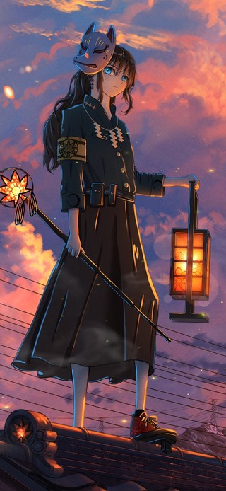 唯美治愈夕阳古风提灯少女