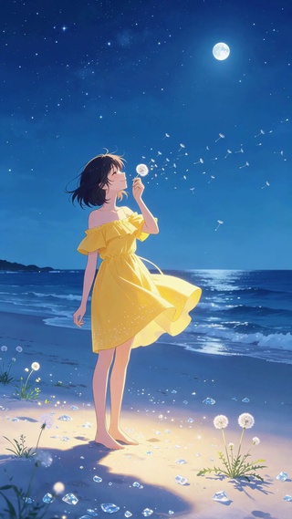海边蒲公英女孩