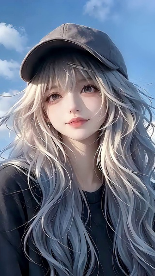 天空棒球帽少女