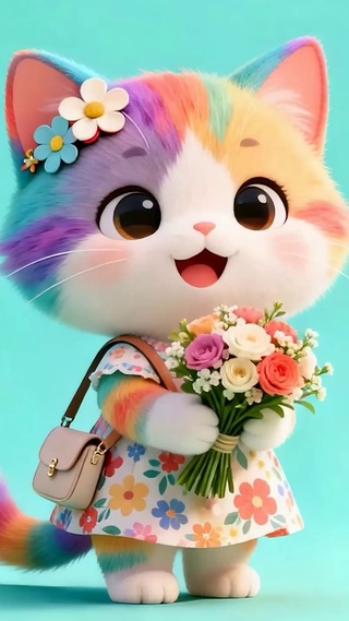 拿着鲜花猫咪