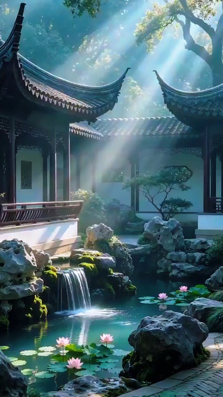 亭台楼阁流水花