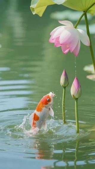 锦鲤吻荷 池畔生柔