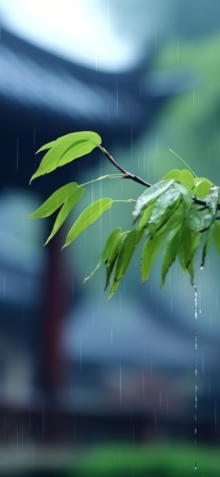 4K简约古风雨天护眼桌面